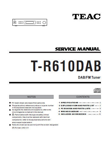 TEAC T-R610DAB DAB FM STEREO TUNER SERVICE MANUAL INC PCBS SCHEM DIAGS AND PARTS LIST 15 PAGES ENG