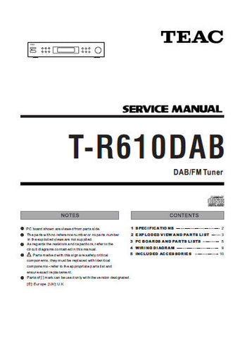 TEAC T-R610DAB DAB FM STEREO TUNER SERVICE MANUAL INC PCBS SCHEM DIAGS AND PARTS LIST 15 PAGES ENG