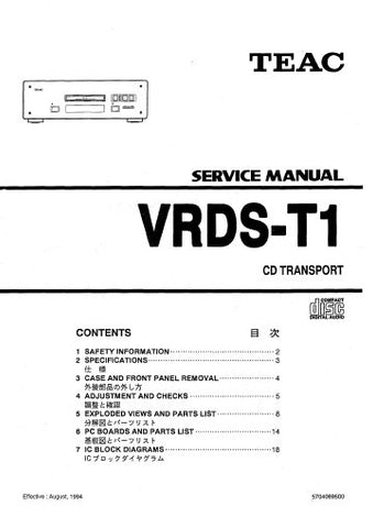 TEAC VRDS-T1 CD TRANSPORT SERVICE MANUAL INC PCBS SCHEM DIAGS AND PARTS LIST 23 PAGES ENG