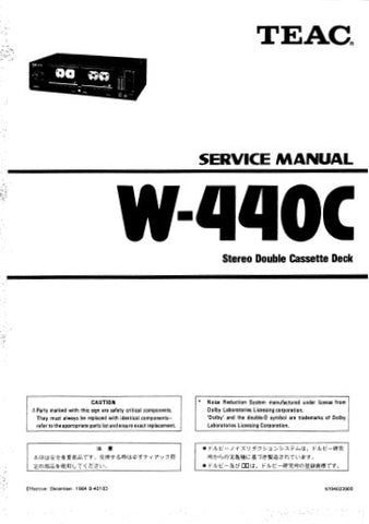 TEAC W-440C STEREO DOUBLE CASSETTE DECK SERVICE MANUAL INC PCBS SCHEM DIAGS AND PARTS LIST 33 PAGES ENG