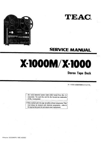 TEAC X-1000 X-1000M STEREO TAPE DECK SERVICE MANUAL INC PCBS SCHEM DIAGS AND PARTS LIST 71 PAGES ENG