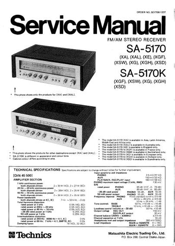 TECHNICS SA-5170 SA-5170K FM AM STEREO RECEIVER SERVICE MANUAL INC BLK DIAG PCBS SCHEM DIAG AND PARTS LIST 22 PAGES ENG