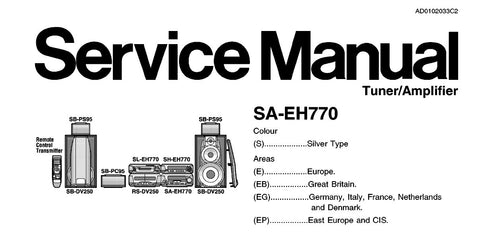 TECHNICS SA-EH770 TUNER AMPLIFIER SERVICE MANUAL INC BLK DIAG PCBS SCHEM DIAG AND PARTS LIST 37 PAGES ENG