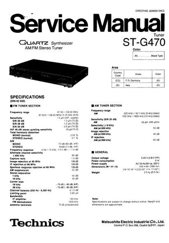 TECHNICS ST-G470 QUARTZ SYNTHESIZER AM FM STEREO TUNER SERVICE MANUAL INC BLK DIAG PCBS SCHEM DIAGS AND PARTS LIST 18 PAGES ENG