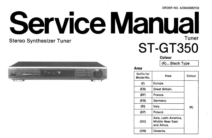 TECHNICS ST-GT350 STEREO SYNTHESIZER TUNER SERVICE MANUAL INC BLK DIAG SCHEM DIAG AND PARTS LIST 17 PAGES ENG