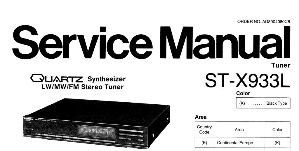TECHNICS ST-X933L QUARTZ SYNTHESIZER LW MW FM STEREO TUNER SERVICE MANUAL INC BLK DIAG PCBS SCHEM DIAG AND PARTS LIST 18 PAGES ENG