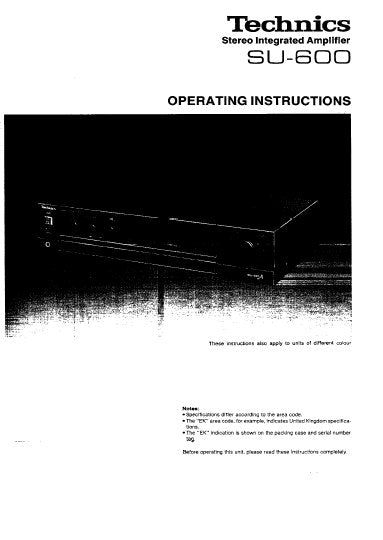 TECHNICS SU-600 STEREO INTEGRATED AMPLIFIER OPERATING INSTRUCTIONS 8 PAGES ENG