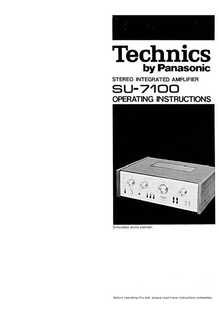 TECHNICS SU-7100 STEREO  INTEGRATED AMPLIFIER OPERATING INSTRUCTIONS 12 PAGES ENG