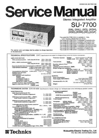 TECHNICS SU-7700 STEREO INTEGRATED AMPLIFIER SERVICE MANUAL INC BLK DIAG PCBS SCHEM DIAG AND PARTS LIST 9 PAGES ENG