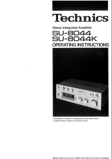 TECHNICS SU-8044 SU-8044K STEREO INTEGRATED AMPLIFIER OPERATING INSTRUCTIONS 7 PAGES ENG