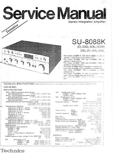 TECHNICS SU-8088K STEREO INTEGRATED AMPLIFIER SERVICE MANUAL INC BLK DIAG PCBS SCHEM DIAGS AND PARTS LIST 28 PAGES ENG