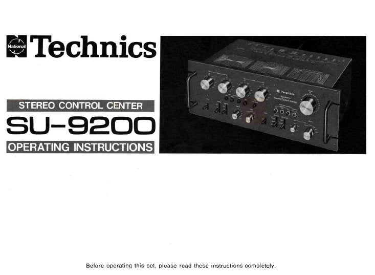 TECHNICS SU-9200 STEREO CONTROL CENTER OPERATING INSTRUCTIONS 16 PAGES ENG