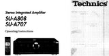TECHNICS SU-A707 SU-A808 STEREO INTEGRATED AMPLIFIER OPERATING INSTRUCTIONS 16 PAGES ENG