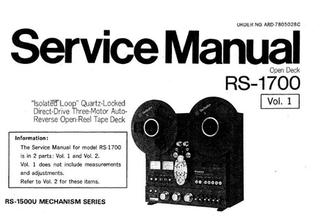 TECHNICS RS-1700 STEREO REEL TO REEL TAPE DECK SERVICE MANUAL VOL 1 VOL 2 INC BLK DIAG SCHEMS WIRING CONN DIAGS PCBS AND PARTS LIST 84 PAGES ENG