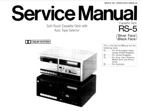 TECHNICS RS-5 SOFT TOUCH STEREO CASSETTE TAPE DECK SERVICE MANUAL INC BLK DIAGS SCHEMS PCBS AND PARTS LIST 18 PAGES ENG