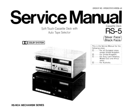 TECHNICS RS-5 SOFT TOUCH CASSETTE DECK WITH AUTO TAPE SELECTOR SERVICE MANUAL INC BLK DIAGS SCHEMS PCBS AND PARTS LIST 18 PAGES ENG