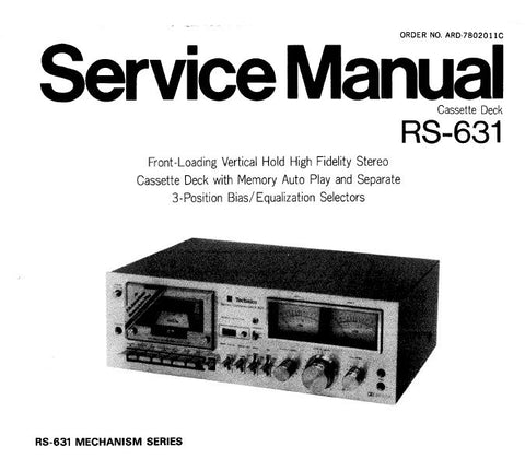 TECHNICS RS-631 STEREO CASSETTE TAPE DECK SERVICE MANUAL INC SCHEM DIAG WIRING CONN DIAG PCB AND PARTS LIST 16 PAGES ENG