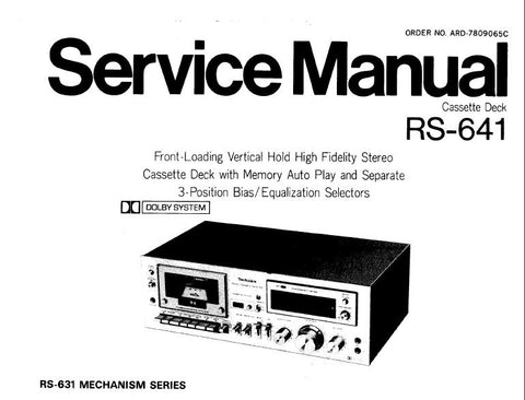 TECHNICS RS-641 STEREO CASSETTE TAPE DECK SERVICE MANUAL INC BLK DIAG SCHEMS WIRING CONN DIAG PCBS AND PARTS LIST 20 PAGES ENG