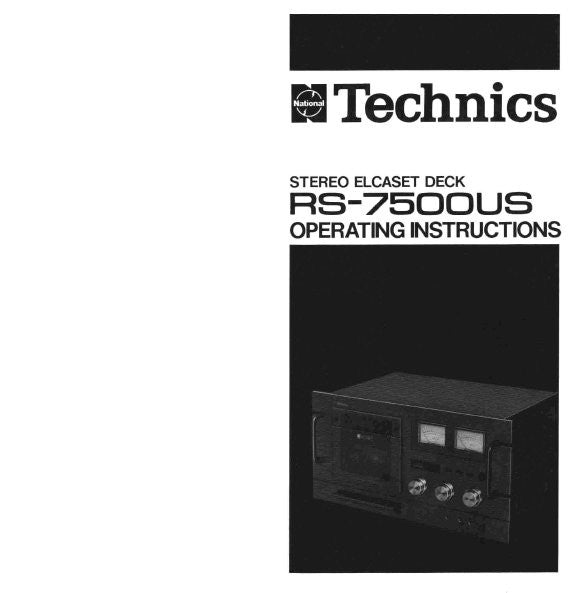 TECHNICS RS-7500US STEREO ELCASET TAPE DECK OPERATING INSTRUCTIONS INC CONN DIAGS AND TRSHOOT GUIDE 41 PAGES ENG ESP NL SVENSKA DANSK FRANC DEUT