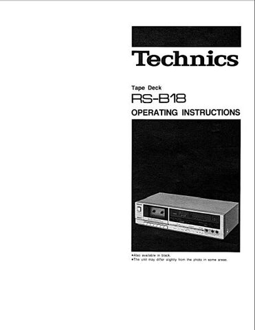 TECHNICS RS-B18 STEREO CASSETTE TAPE DECK OPERATING INSTRUCTIONS INC CONN DIAG AND TRSHOOT GUIDE 10 PAGES ENG