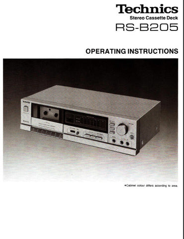 TECHNICS RS-B205 STEREO CASSETTE TAPE DECK OPERATING INSTRUCTIONS INC CONN DIAG AND TRSHOOT GUIDE 10 PAGES ENG