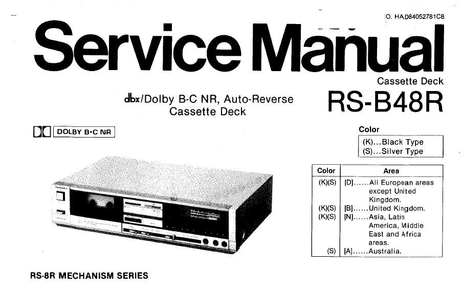 TECHNICS RS-B48R AUTO REVERSE STEREO CASSETTE TAPE DECK SERVICE MANUAL INC BLK DIAG SCHEM DIAG PCBS AND PARTS LIST 35 PAGES ENG FRANC DEUT ESP