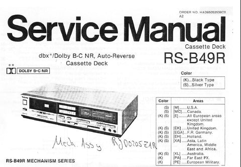 TECHNICS RS-B49R STEREO CASSETTE TAPE DECK SERVICE MANUAL SCHEMATIC DIAGRAMS 5 PAGES ENG