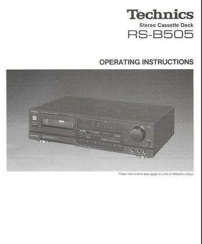 TECHNICS RS-B505 STEREO CASSETTE TAPE DECK OPERATING INSTRUCTIONS INC CONN DIAG AND TRSHOOT GUIDE 8 PAGES ENG