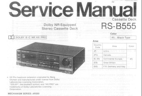 TECHNICS RS-B555 STEREO CASSETTE TAPE DECK SERVICE MANUAL INC BLK DIAGS SCHEM DIAG WIRING CONN DIAG PCBS AND PARTS LIST 41 PAGES ENG
