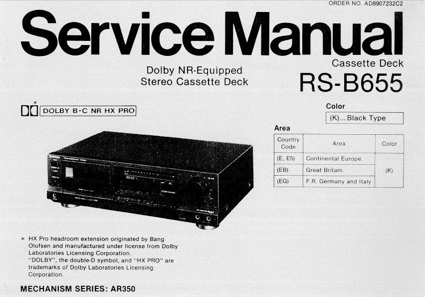 TECHNICS RS-B655 STEREO CASSETTE TAPE DECK SERVICE MANUAL INC BLK DIAG SCHEM DIAG PCBS AND PARTS LIST 27 PAGES ENG DEUT FRANC ESP