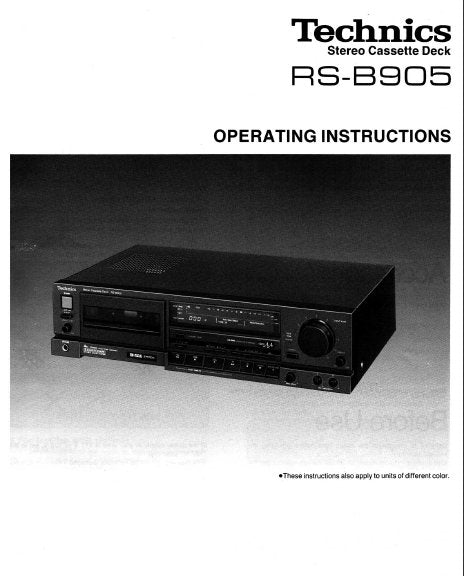 TECHNICS RS-B905 STEREO CASSETTE TAPE DECK OPERATING INSTRUCTIONS INC CONN DIAG AND TRSHOOT GUIDE 14 PAGES ENG