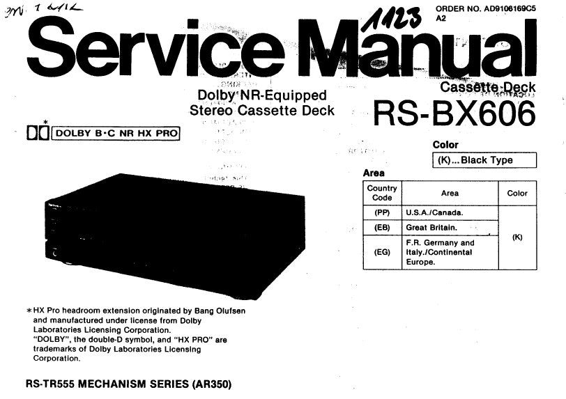 TECHNICS RS-BX606 RS-BX626 STEREO CASSETTE TAPE DECK SERVICE MANUAL INC CONN DIAG BLK DIAGS SCHEMS WIRING CONN DIAG PCBS AND PARTS LIST 41 PAGES ENG