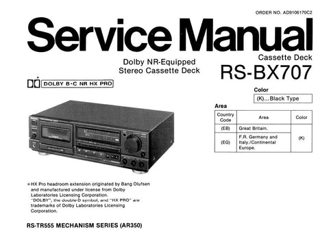 TECHNICS RS-BX707 STEREO CASSETTE TAPE DECK SERVICE MANUAL BLK DIAG SCHEMS WIRING CONN DIAG PCBS AND PARTS LIST 32 PAGES ENG