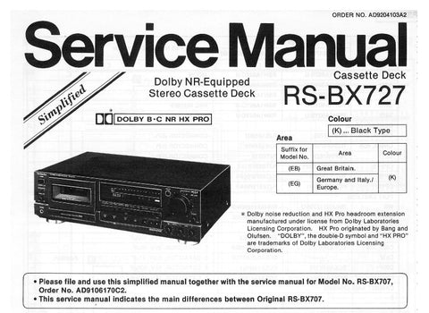 TECHNICS RS-BX727 STEREO CASSETTE TAPE DECK SERVICE MANUAL INC SCHEM DIAG AND TRSHOOT GUIDE 10 PAGES ENG