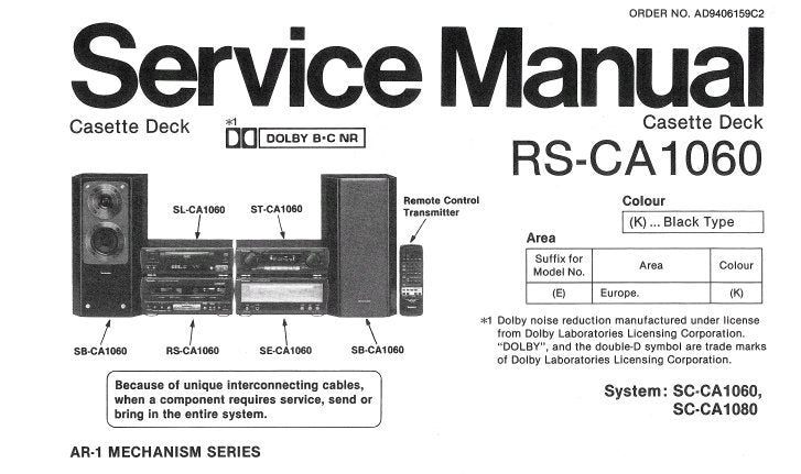 TECHNICS RS-CA1060 STEREO CASSETTE TAPE DECK SERVICE MANUAL INC BLK DIAG SCHEM DIAG PCBS AND PARTS LIST 25 PAGES ENG