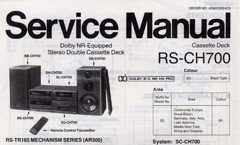 TECHNICS RS-CH700 STEREO DOUBLE CASSETTE TAPE DECK SERVICE MANUAL INC BLK DIAG WIRING CONN DIAG SCHEMS PCBS AND PARTS LIST 39 PAGES ENG