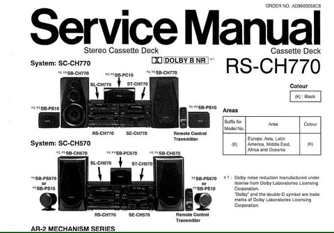 TECHNICS RS-CH770 STEREO CASSETTE TAPE DECK SERVICE MANUAL INC BLK DIAG SCHEM DIAG PCBS AND PARTS LIST 37 PAGES ENG