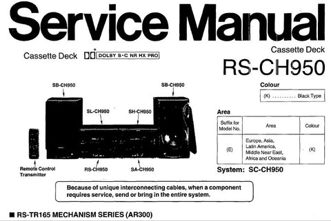 TECHNICS RS-CH950 STEREO CASSETTE TAPE DECK SERVICE MANUAL INC BLK DIAG WIRING CON DIAG SCHEM DIAG PCBS AND PARTS LIST 14 PAGES ENG