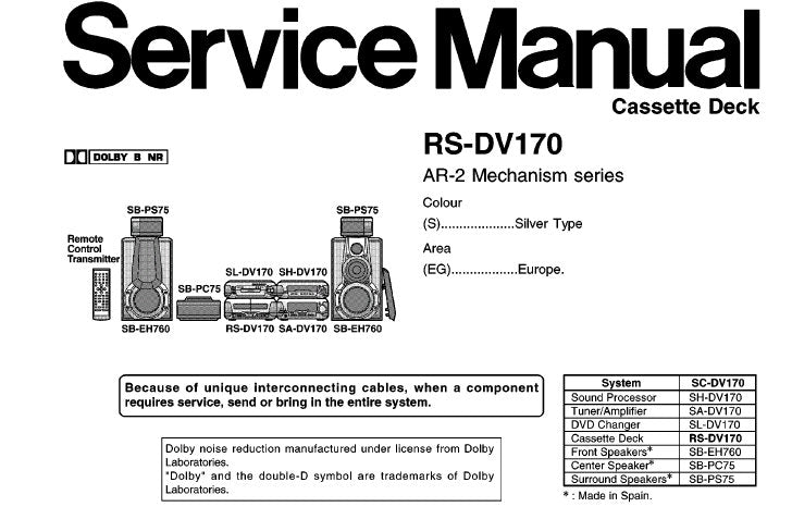 TECHNICS RS-DV170 STEREO CASSETTE TAPE DECK SERVICE MANUAL INC BLK DIAG WIRING CONN DIAG SCHEM DIAG PCBS AND PARTS LIST 33 PAGES ENG