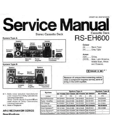 TECHNICS RS-EH600 STEREO CASSETTE TAPE DECK SERVICE MANUAL INC BLK DIAG SCHEM DIAGS PCBS AND PARTS LIST 36 PAGES ENG