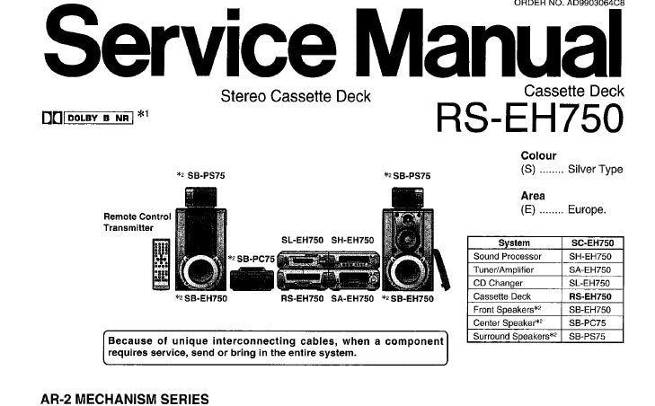 TECHNICS RS-EH750 STEREO CASSETTE TAPE DECK SERVICE MANUAL INC BLK DIAG SCHEM DIAGS PCBS AND PARTS LIST 28 PAGES ENG