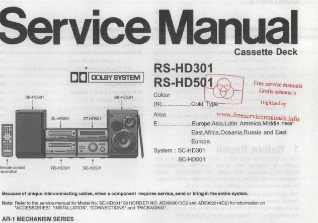 TECHNICS RS-HD301 RS-HD501 STEREO CASSETTE TAPE DECK SERVICE MANUAL INC BLK DIAG SCHEM DIAG PCBS AND PARTS LIST 35 PAGES ENG