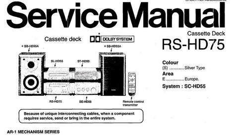 TECHNICS RS-HD75 STEREO CASSETTE TAPE DECK SERVICE MANUAL INC BLK DIAG SCHEM DIAGS PCBS AND PARTS LIST 32 PAGES ENG