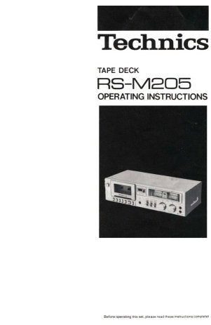 TECHNICS RS-M205 STEREO CASSETTE TAPE DECK OPERATING INSTRUCTIONS INC CONN DIAG 7 PAGES ENG