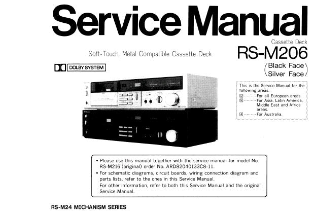 TECHNICS RS-M206 STEREO CASSETTE TAPE DECK SERVICE MANUAL INC SCHEM DIAG PCBS AND PARTS LIST 9 PAGES ENG