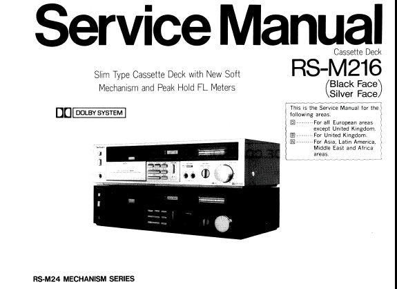 TECHNICS RS-M216 STEREO CASSETTE TAPE DECK SERVICE MANUAL INC BLK DIAG SCHEM DIAGS PCBS AND PARTS LIST 23 PAGES ENG