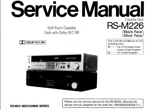 TECHNICS RS-M226 SOFT TOUCH STEREO CASSETTE TAPE DECK SERVICE MANUAL INC BLK DIAG SCHEM DIAGS PCBS AND PARTS LIST 19 PAGES ENG