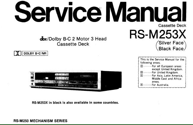 TECHNICS RS-M253X STEREO CASSETTE TAPE DECK SERVICE MANUAL INC BLK DIAG WIRING CONN DIAG SCHEM DIAGS PCBS AND PARTS LIST 30 PAGES ENG