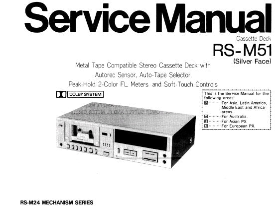 TECHNICS RS-M51 STEREO CASSETTE TAPE DECK SERVICE MANUAL INC WIRING CONN DIAG SCHEM DIAGS PCBS AND PARTS LIST 26 PAGES ENG