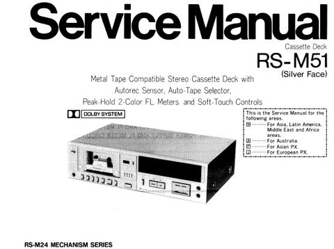 TECHNICS RS-M51 STEREO CASSETTE TAPE DECK SERVICE MANUAL INC WIRING CONN DIAG SCHEM DIAGS PCBS AND PARTS LIST 26 PAGES ENG